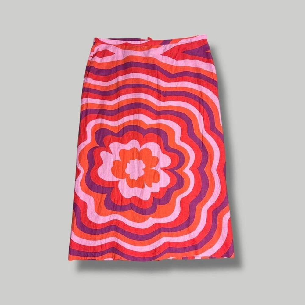 Zara linen cotton belted retro flower pattern long midi / maxi skirt XXL
